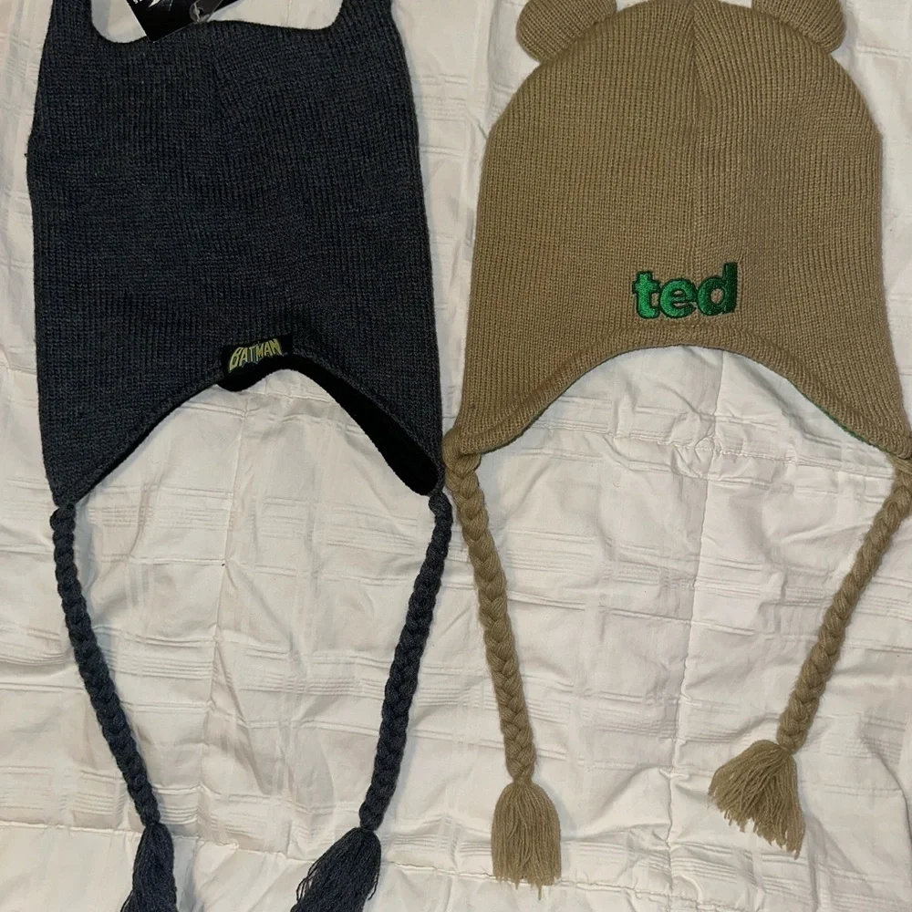 5 Kids Character Hats/Beanies - Batman & TED Black/Gray and Tan Knit
